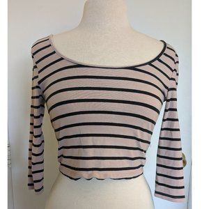 Mid-Sleeve, Striped Crop Top with Open Back | Charlotte Russe | Size M